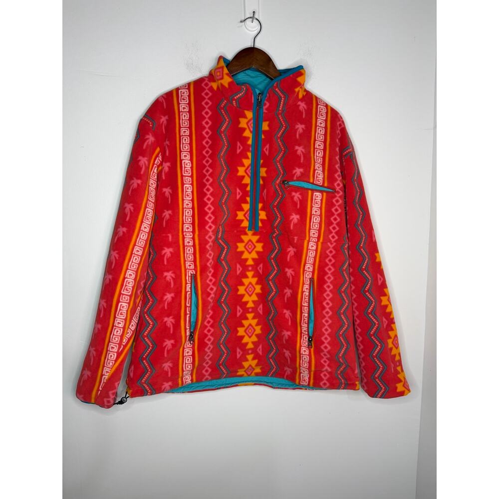 Chubbies Reversible Fleece Jacket in teal and red Size Large